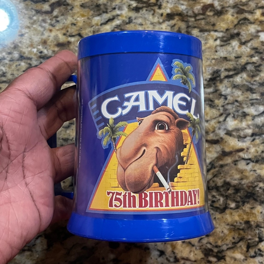 Vintage 1988 Joe Camel 75th Birthday Blue Plastic Insulated Mug Stein Tobacco - Picture 3 of 3